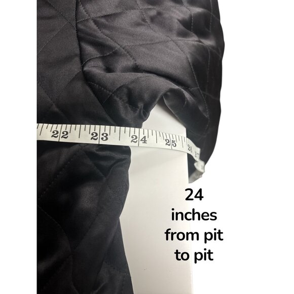 EL·LA Design Quilted Silk Long Jacket Women’s Size L Black Satin Button Front Co - Picture 7 of 8